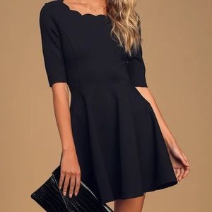 Lulus Black Skater Dress with scallop neckline. Brand new with tags size s